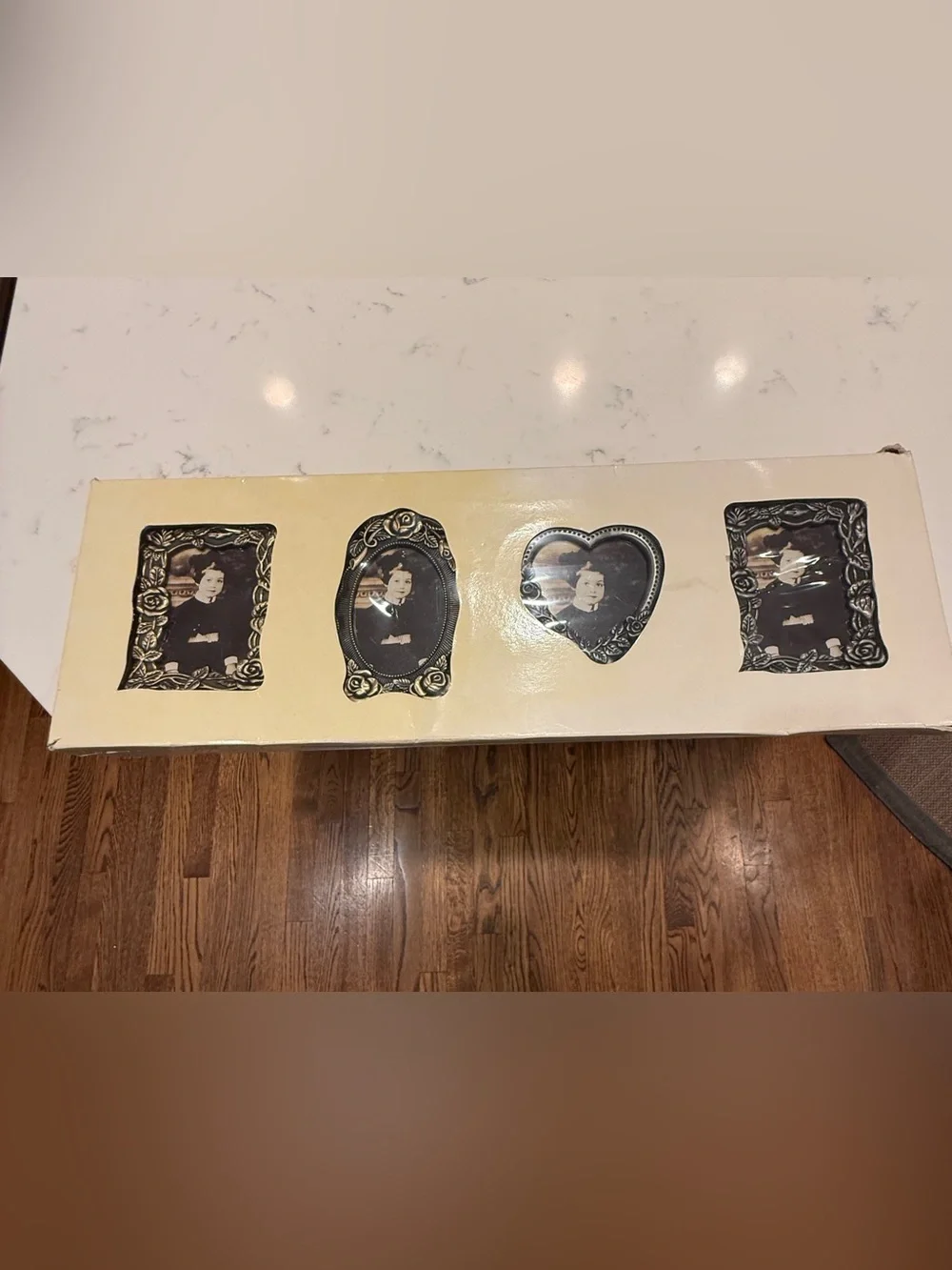 Brand New Old Stock 4 Metal Picture Frames W/Stand With Floral/Heart Design